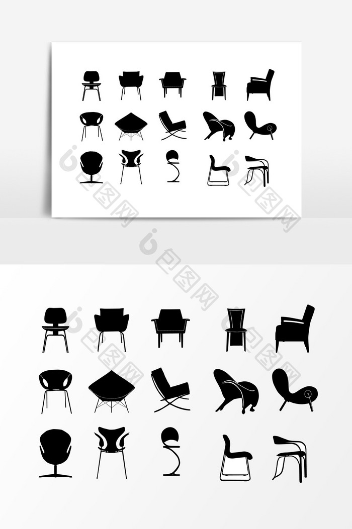 黑色多种椅子剪影设计素材
