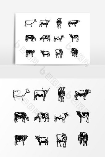 黑色动物牛剪影设计元素图片