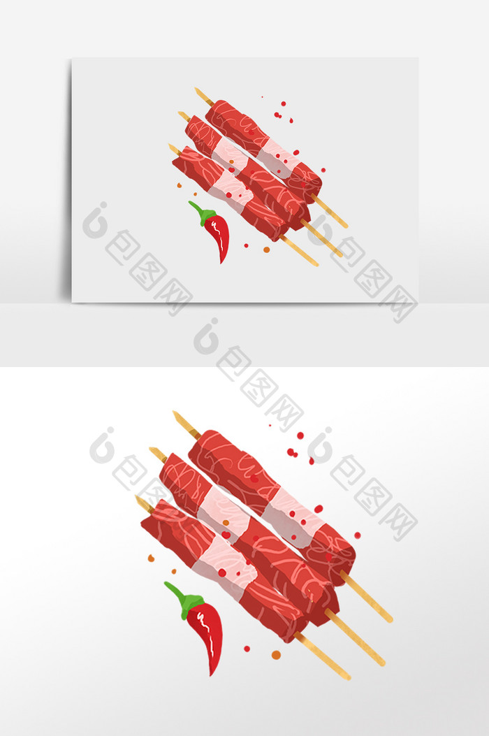 手绘餐饮食物烧烤羊肉串插画
