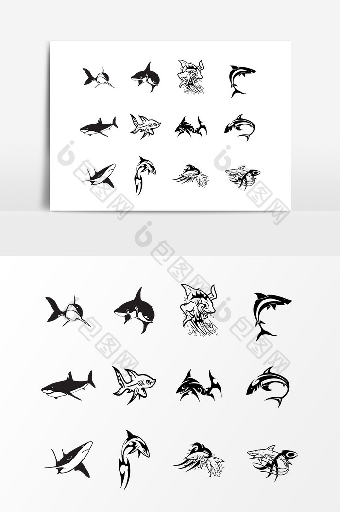 黑色海洋生物鲨鱼设计素材