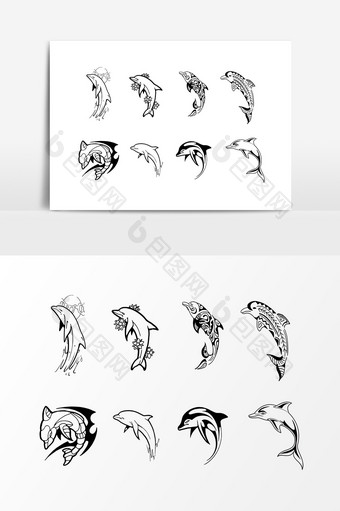 黑色海洋生物海豚设计元素图片