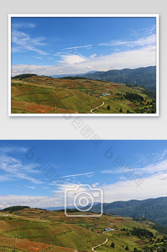 香格里拉哈巴雪山观景台俯瞰全景摄影图片