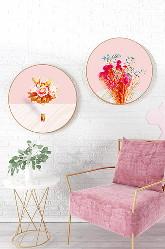 现代莫兰迪粉色客厅卧室二联装饰画图片