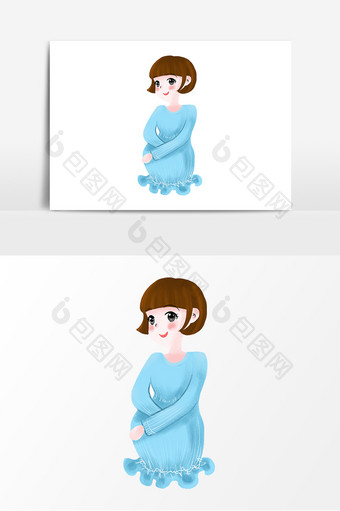 手绘世界人口日蓝衣孕妇元素图片