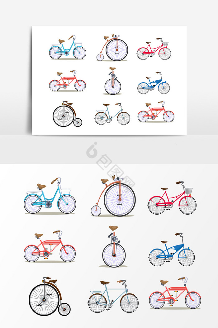 彩色多种自行车图片