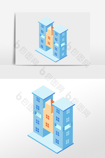 手绘2.5D建筑立体教学楼建筑插画图片