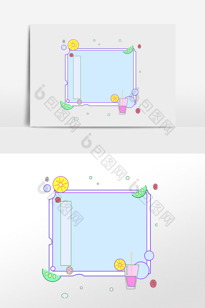 手绘创意彩色水果果汁边框插画