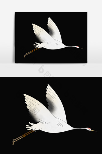 手绘飞翔丹顶鹤野生动物插画图片