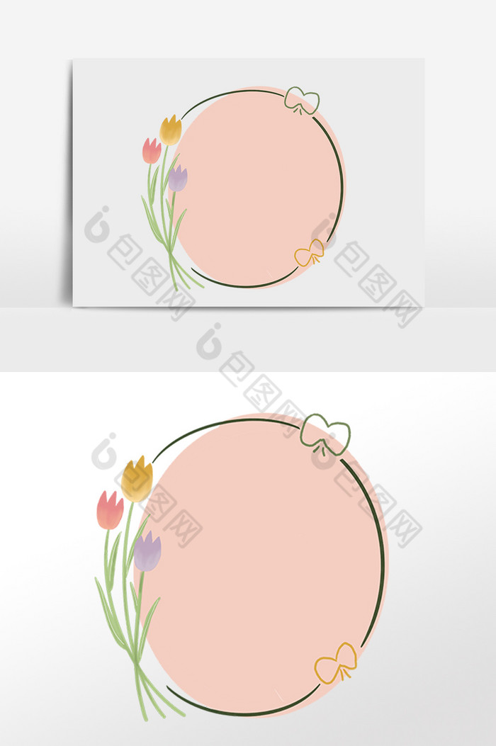 植物花朵花束圆形边框插画图片图片