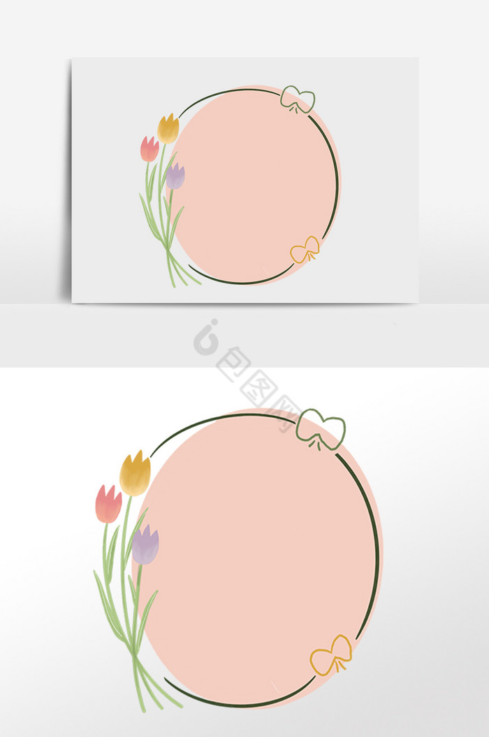 植物花朵花束圆形边框插画图片