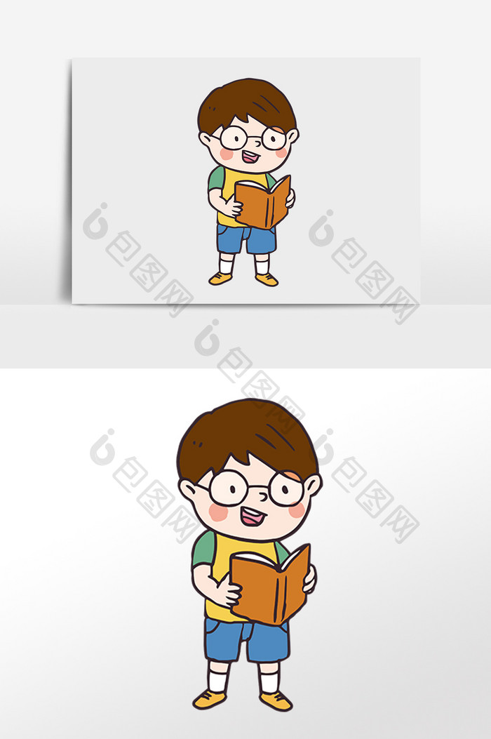 手绘卡通爱学习看书学生插画