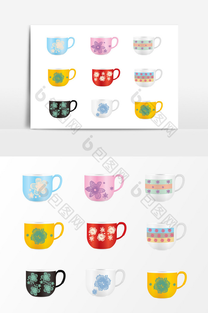 彩色茶杯杯子设计素材