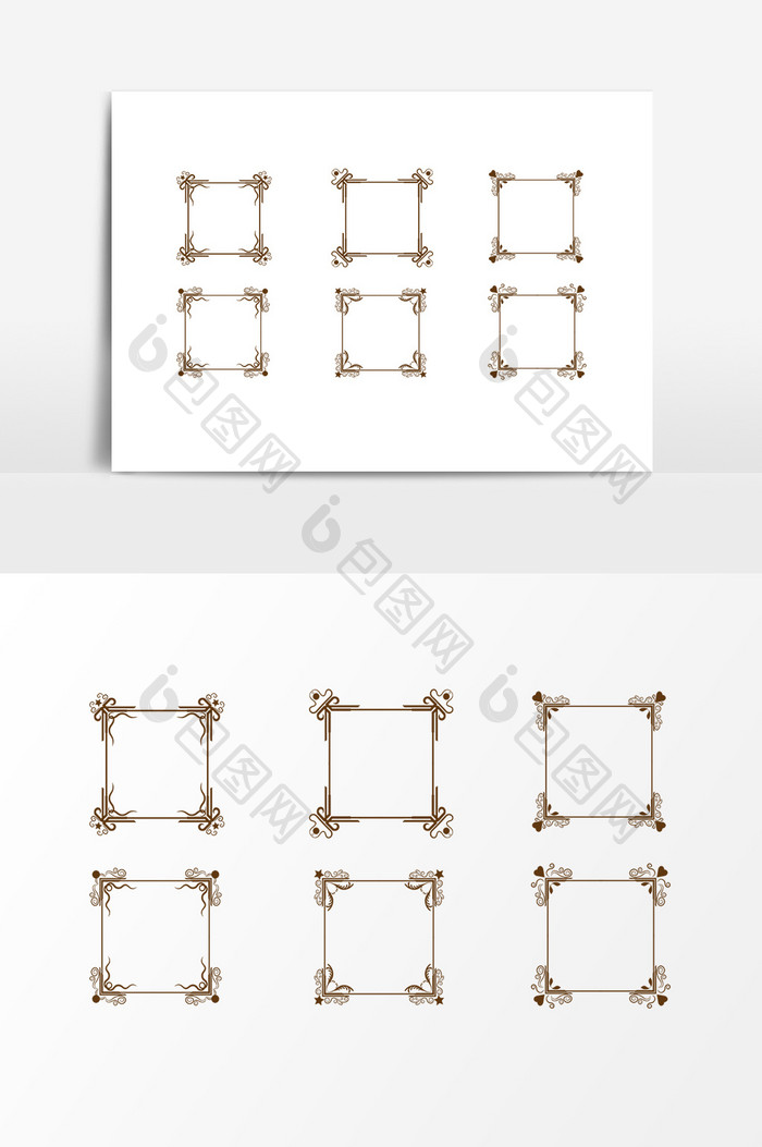 手绘欧式复古花纹边框设计素材