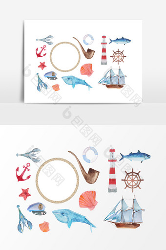 航海帆船海洋生物设计素材图片