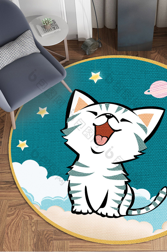 卡通小清新可爱猫咪动物卧室地毯图案