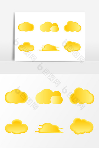 金色质感科技云朵效果元素集合矢量图片