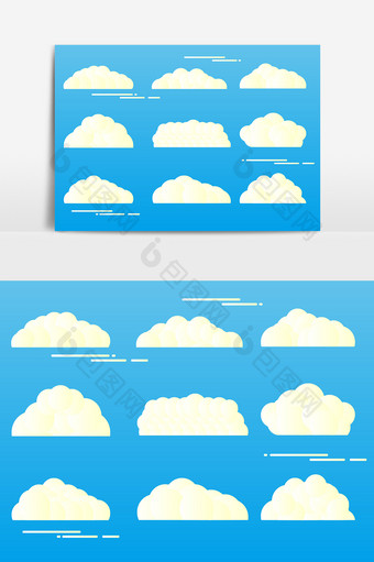 渐变云朵白色渐变云卡通云朵集合元素效果图片
