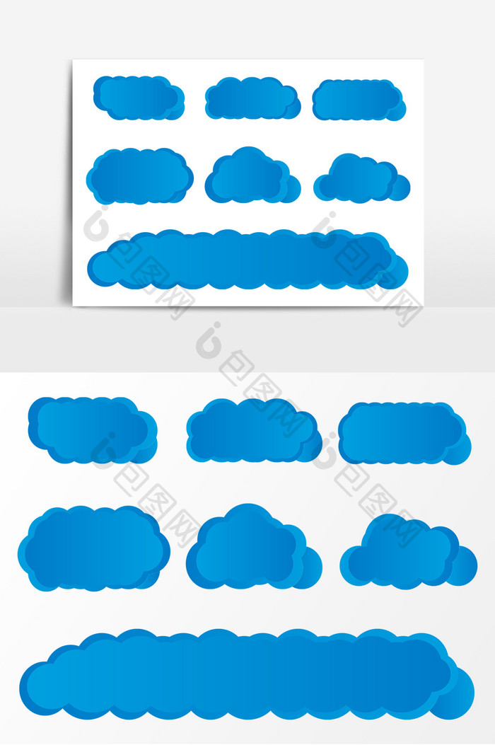 云朵边框卡通云朵元素集合蓝色渐变云朵矢量