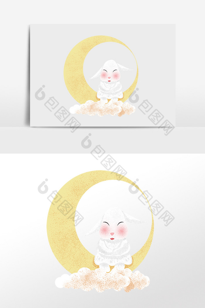 中秋节小物月圆兔子插画图片图片