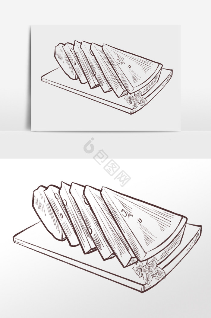 素描画水果盘子图片