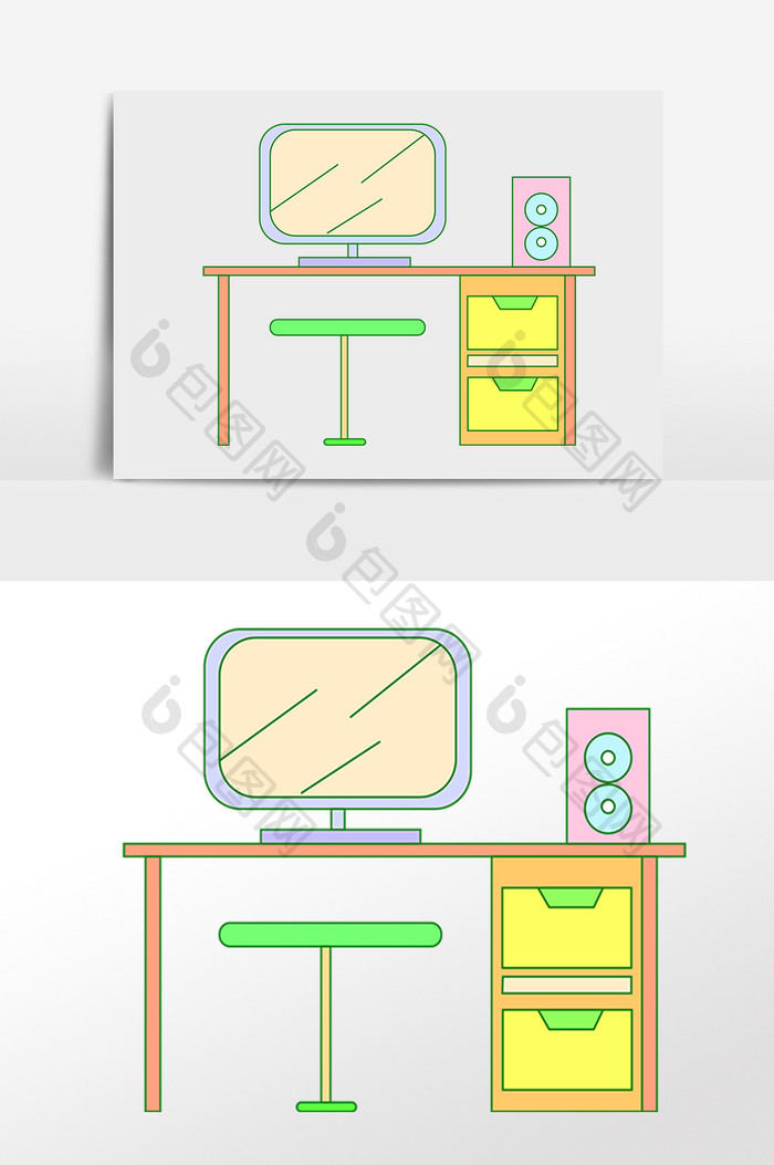 手绘商务办公室办公电脑工具插画