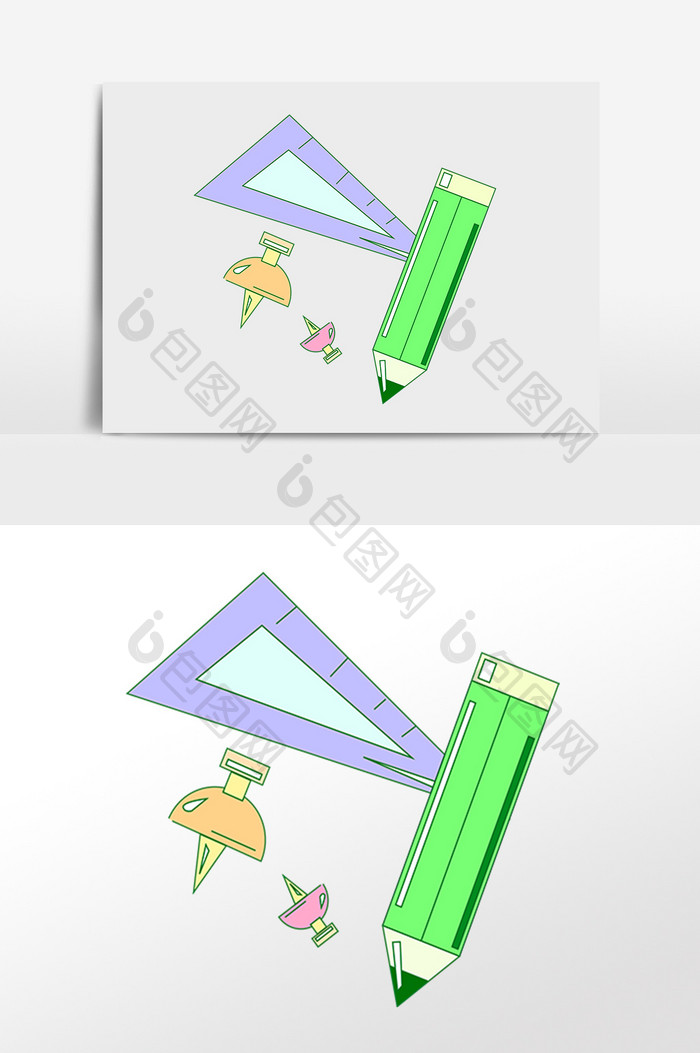 手绘学习工具文具尺子铅笔插画