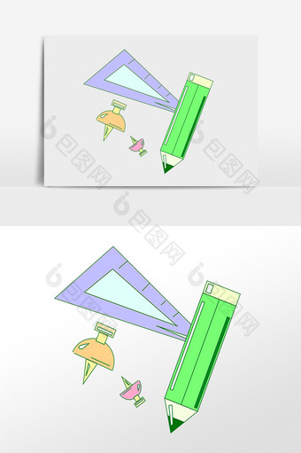 手绘学习工具文具尺子铅笔插画图片