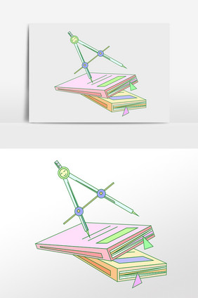 手绘学习工具文具圆规本子插画