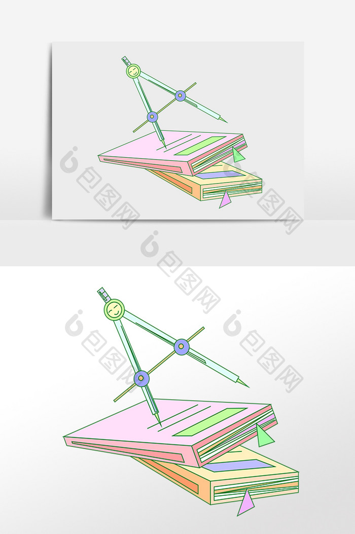 手绘学习工具文具圆规本子插画