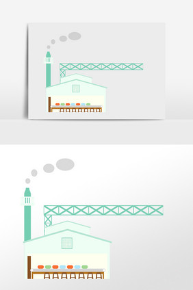 手绘制造中心工业区加工厂房插画