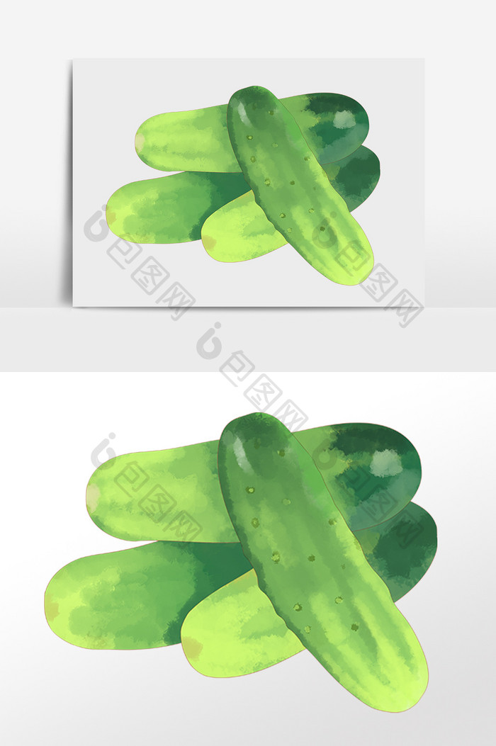 手绘水彩绿色有机蔬菜黄瓜插画