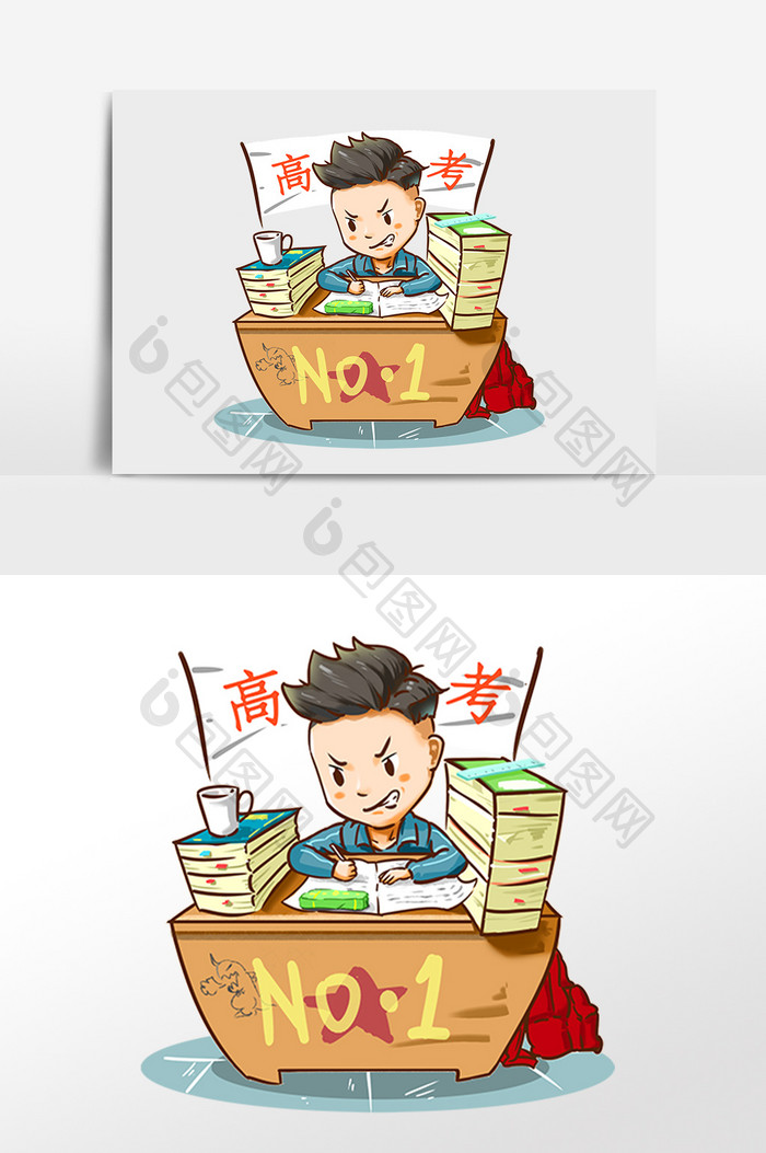 手绘迎战高考努力复习学生插画