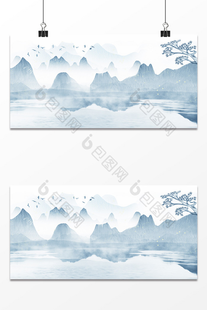 中式水墨山水节气广告图图片图片