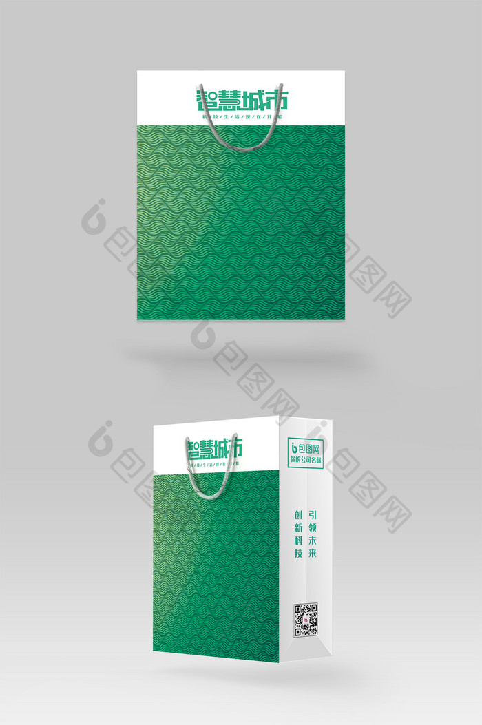 绿色时尚商务企业品牌手提袋包装设计