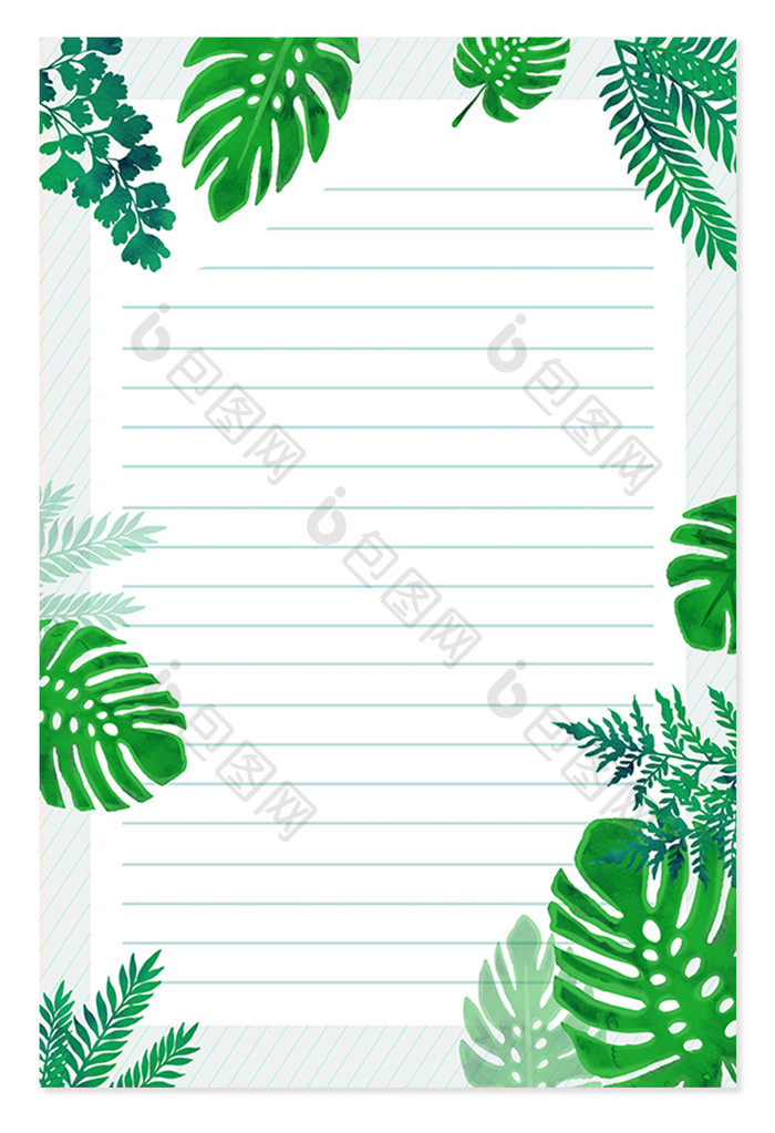 绿色手绘树叶信纸唯美背景元素素材设计