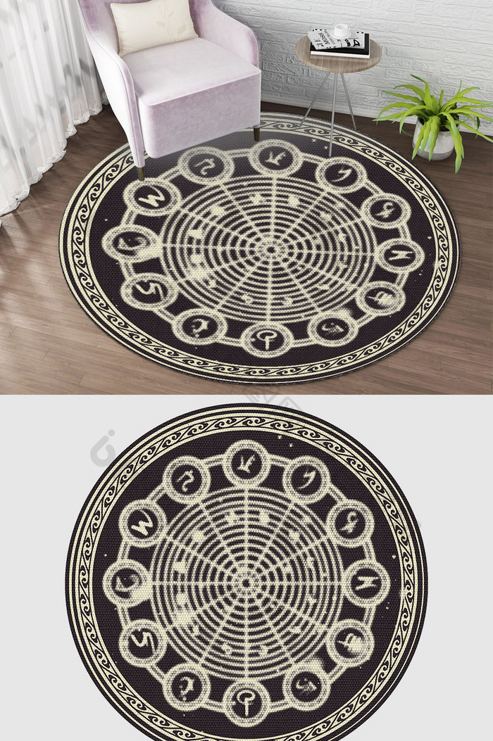 欧式古典抽象印花纹理质感圆形地毯图案