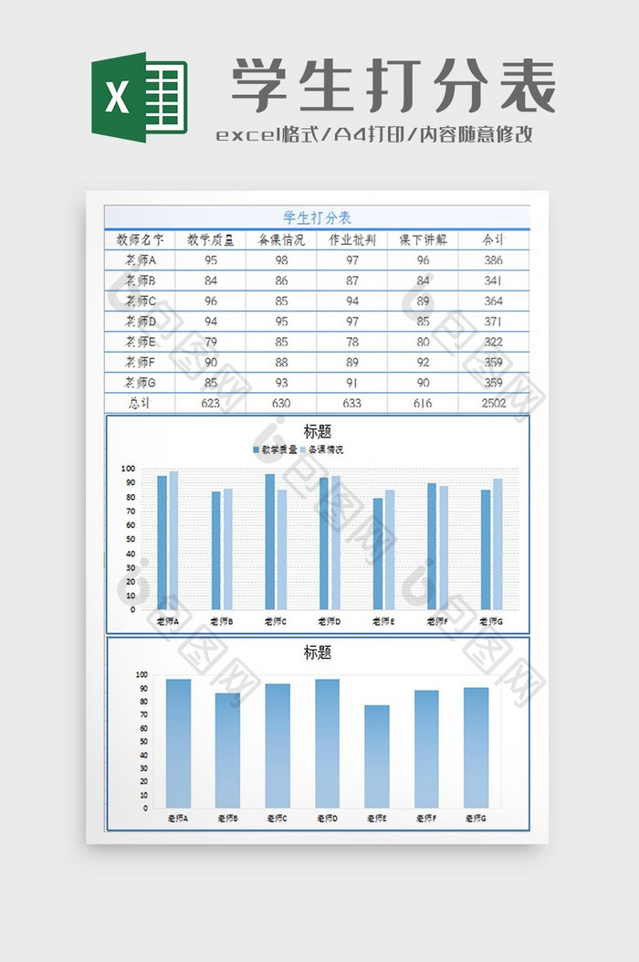 自动生成学生给老师打分表Excel模板