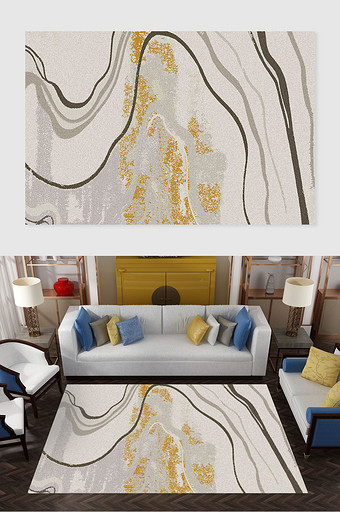 新中式中国风创意抽象山水客厅地毯图案图片