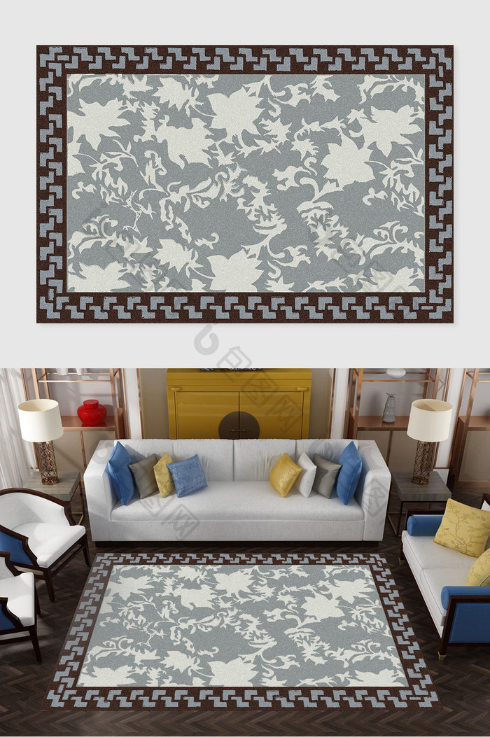 新中式传统花纹纹理客厅地毯图案