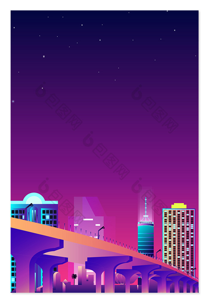 紫色渐变城市剪影背景