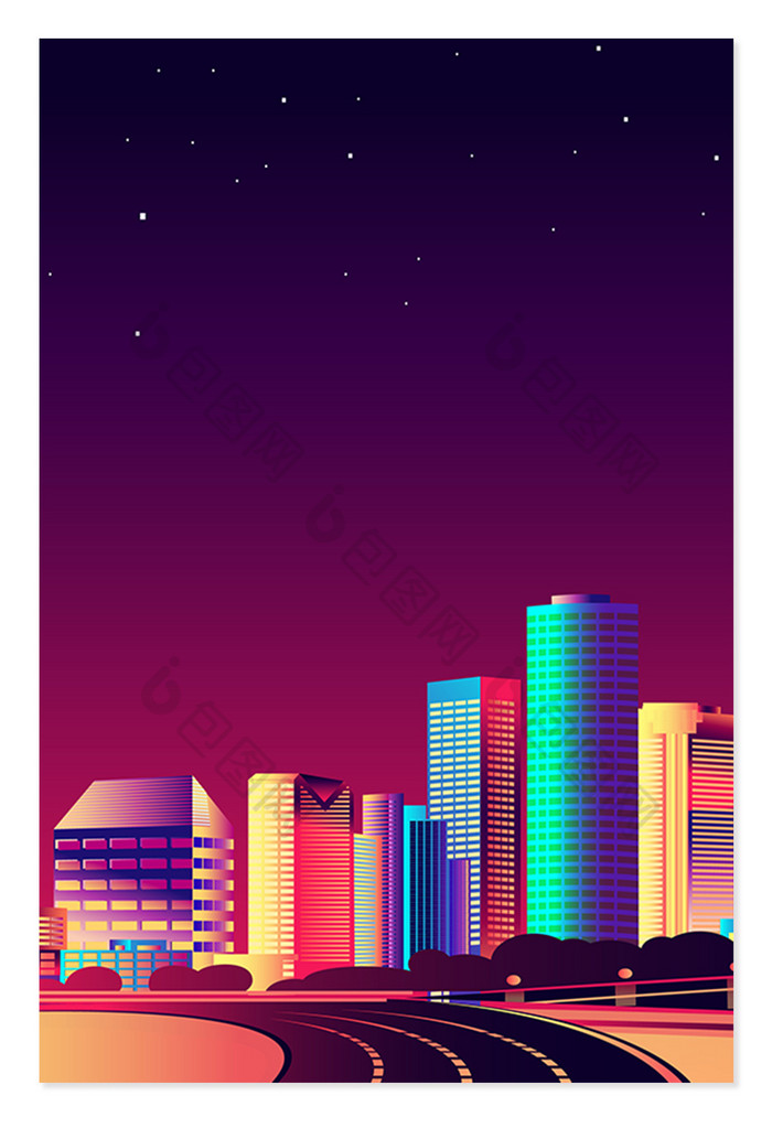 紫红色城市剪影科技背景