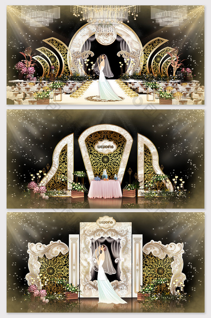 精致奢华欧式米黄色系大理石婚礼效果图图片图片