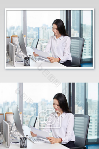 商务办公室团队办公白领坐在办公室看文件图片