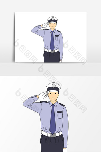 警察军人手绘卡通形象元素图片