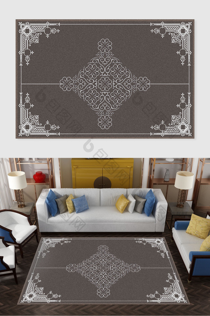 新中式传统花纹纹理客厅沙发地毯图案