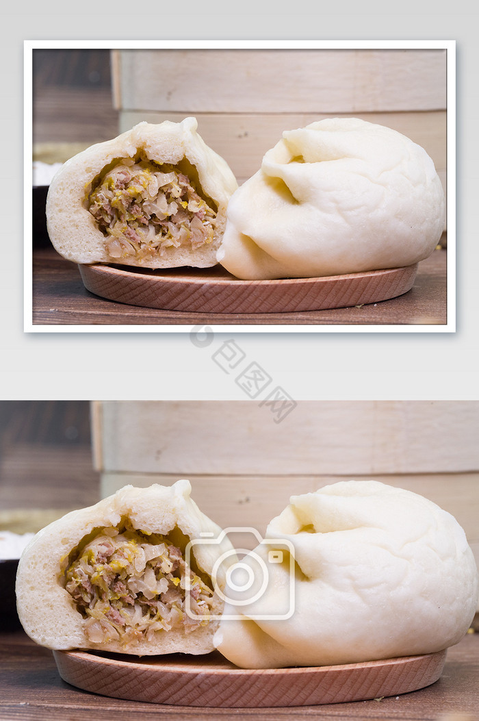 横版酸菜鲜肉包子摄影图片