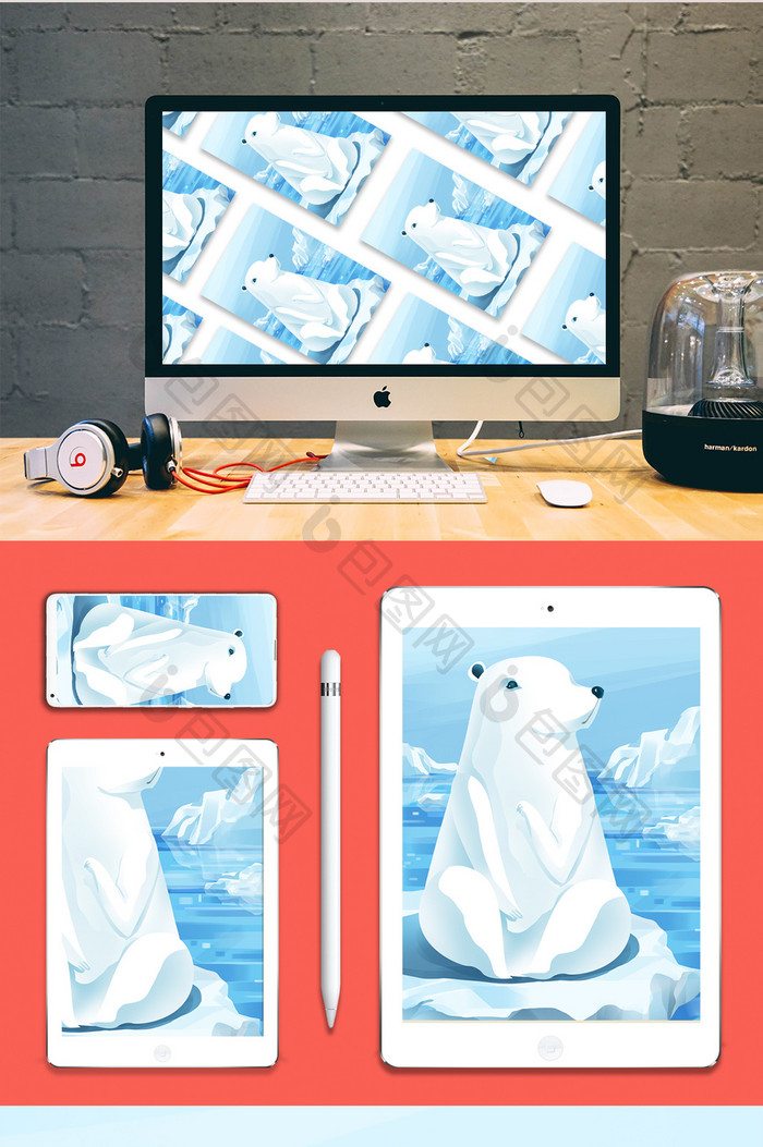 北极冰川北极熊栖息冰上插画