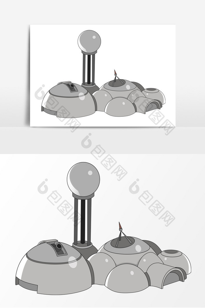 手绘月球基地卡通形象元素