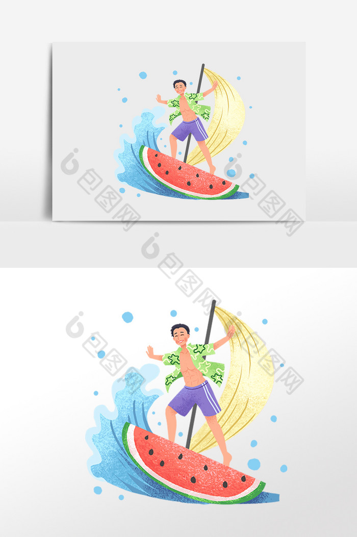 夏季小暑乘凉划船男孩插画图片图片