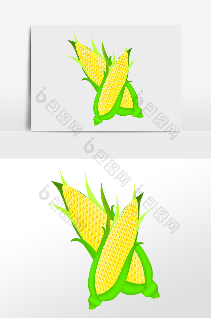 手绘农作物绿色有机黄玉米插画